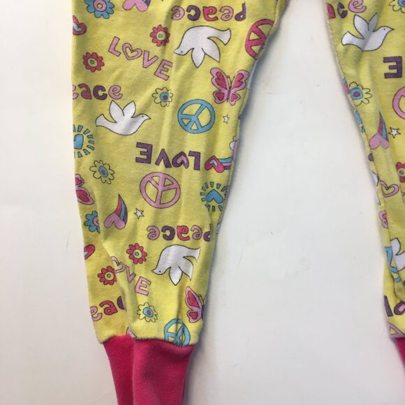 Kirkland Girls Size 2 Pajama Set Yellow Pink Peace Love 100% Organic Cotton - Picture 14 of 16
